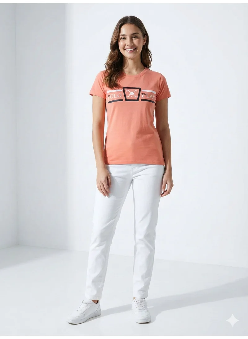 لعب البولو تيشيرت نسائي برسومات - برتقالي